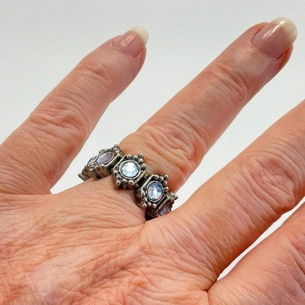Vintage Blue Crystal Stretch Ring, Gothic, Faux Aquamarine, Medieval Core